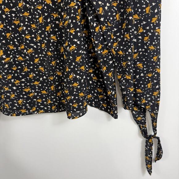 Madewell 100% Silk Off the Shoulder Top Small Falling Leaves Tie Sleeves Sheer - Picture 4 of 11